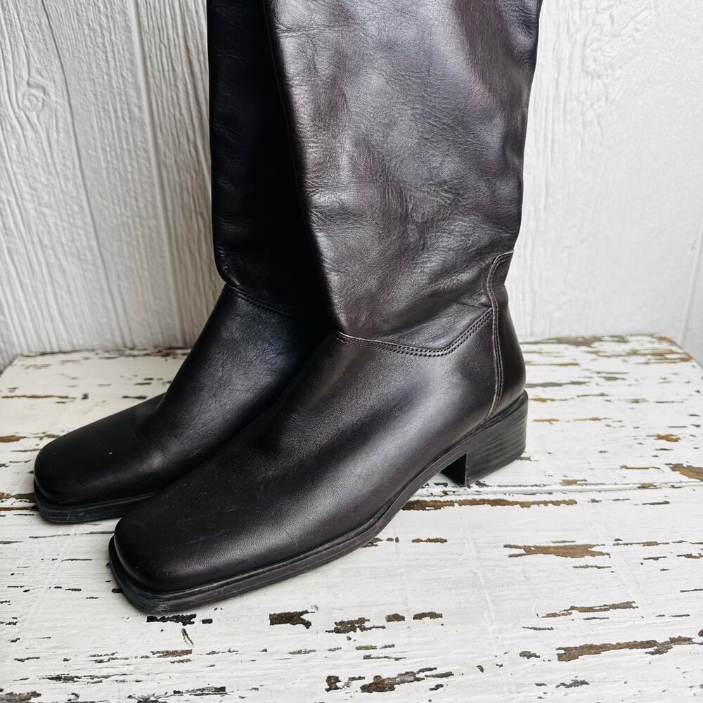 Naturalizer Vintage Brown Leather Square Toe Boots Pull On Women's Sz 4.5 Brazil - Picture 7 of 9